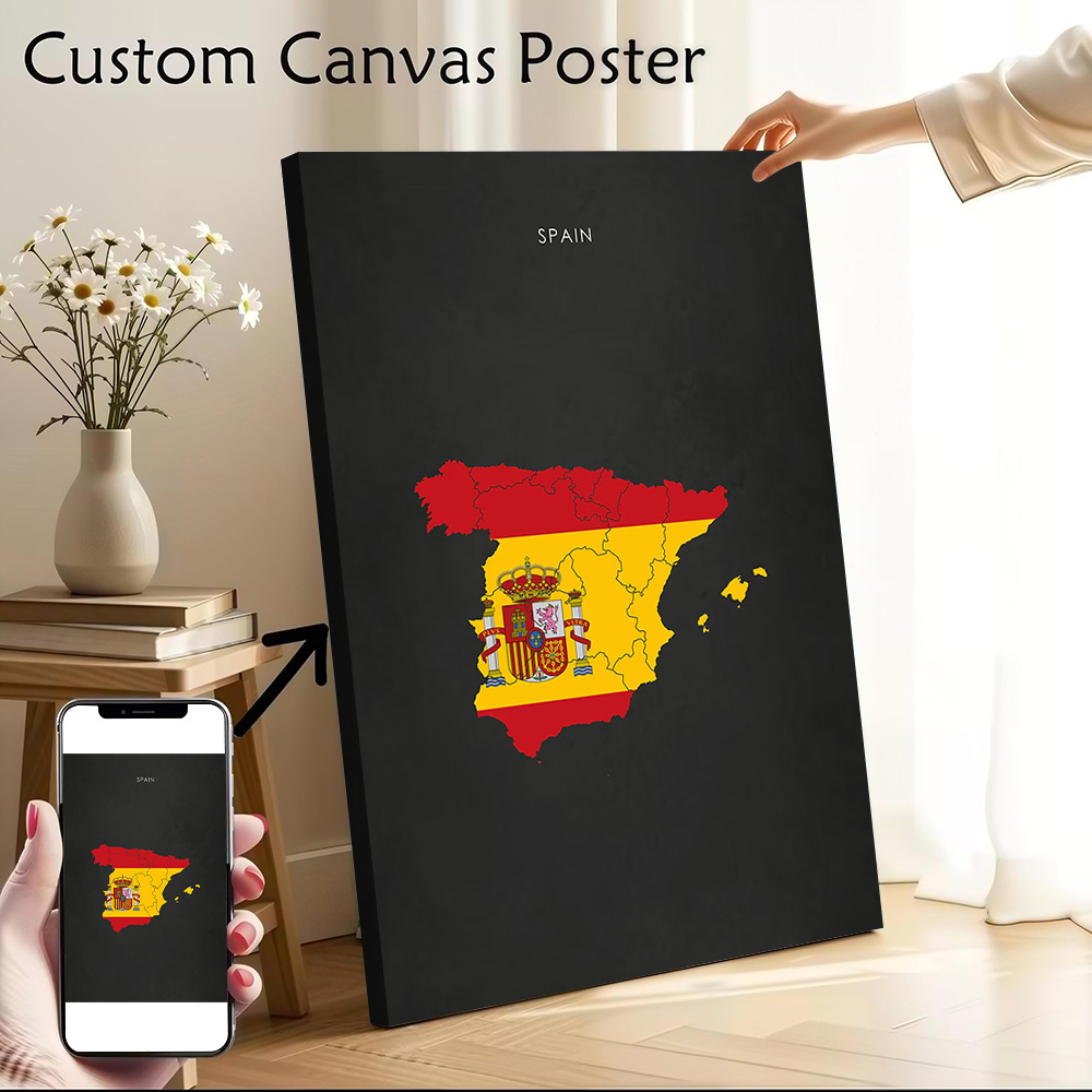 Custom Map Poster - Spain Flag Map Canvas Wall Art