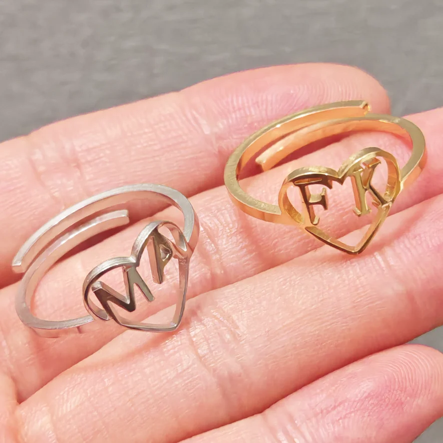 Initial Ring Custom - Custom Hollow Name Initials Ring Personalized