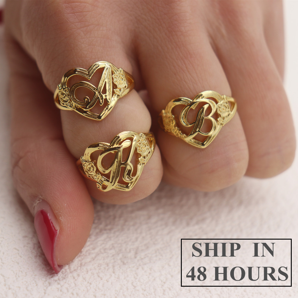 Gold Personalized Initials Hea - Initial Ring Custom 리뷰 및 가격
