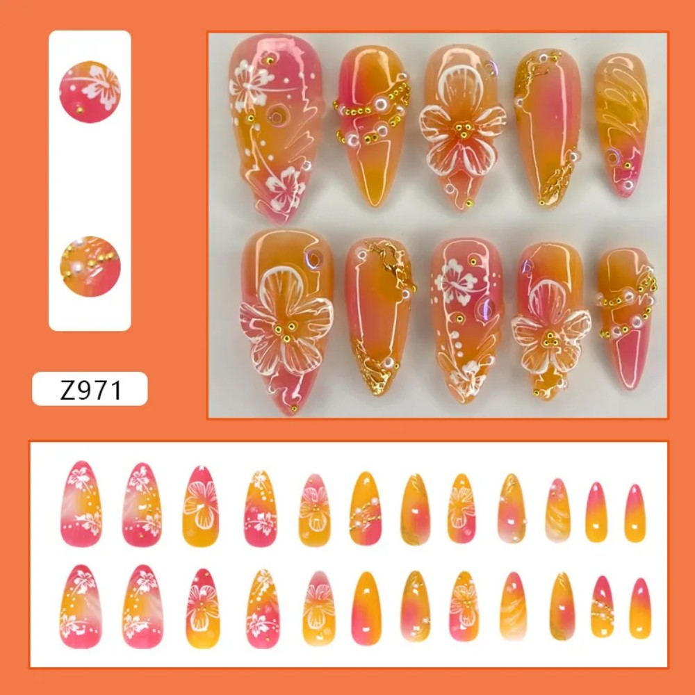 24Pcs Pink Gradient Almond Fak - Pressed Flower Art 리뷰 및 가격