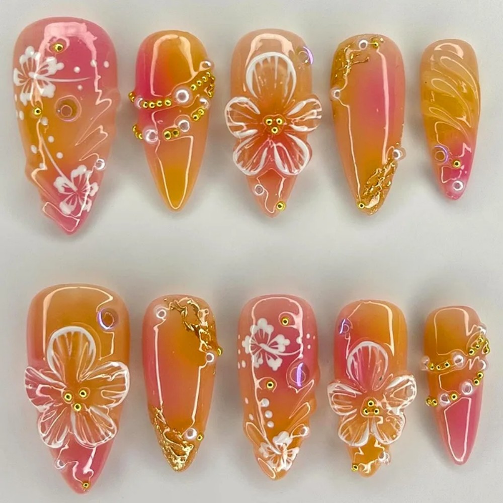 24Pcs Pink Gradient Almond Fak - Pressed Flower Art 리뷰 및 가격