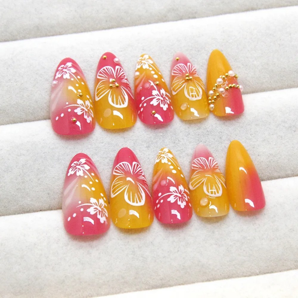 24Pcs Pink Gradient Almond Fak - Pressed Flower Art 리뷰 및 가격