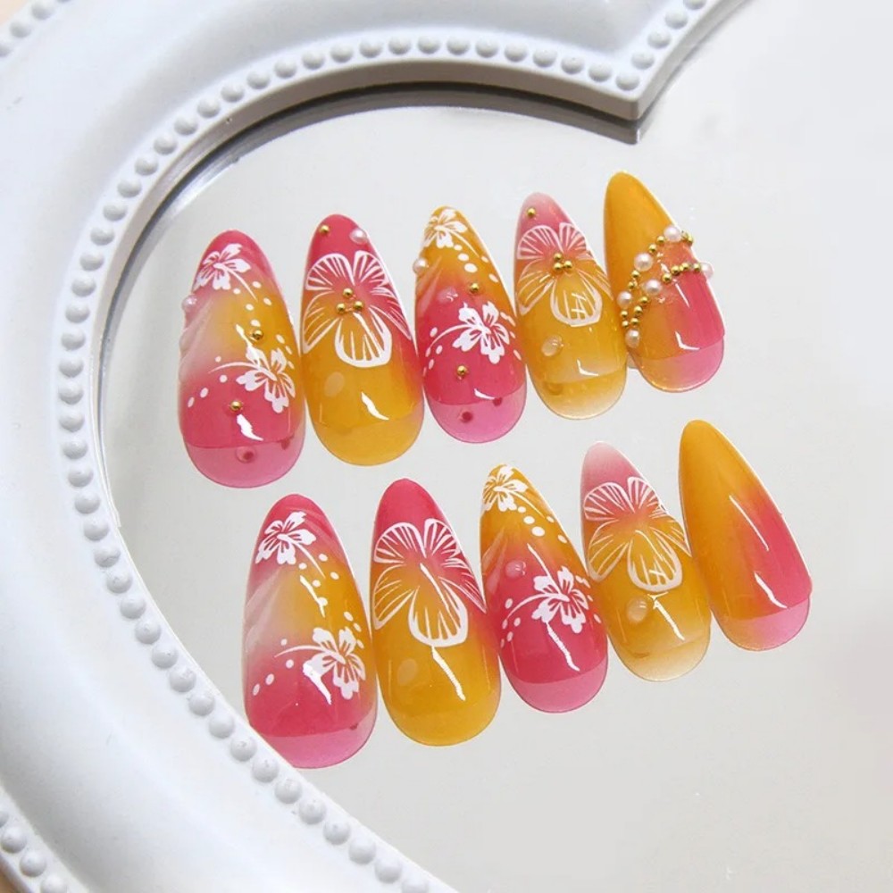 24Pcs Pink Gradient Almond Fak - Pressed Flower Art 리뷰 및 가격