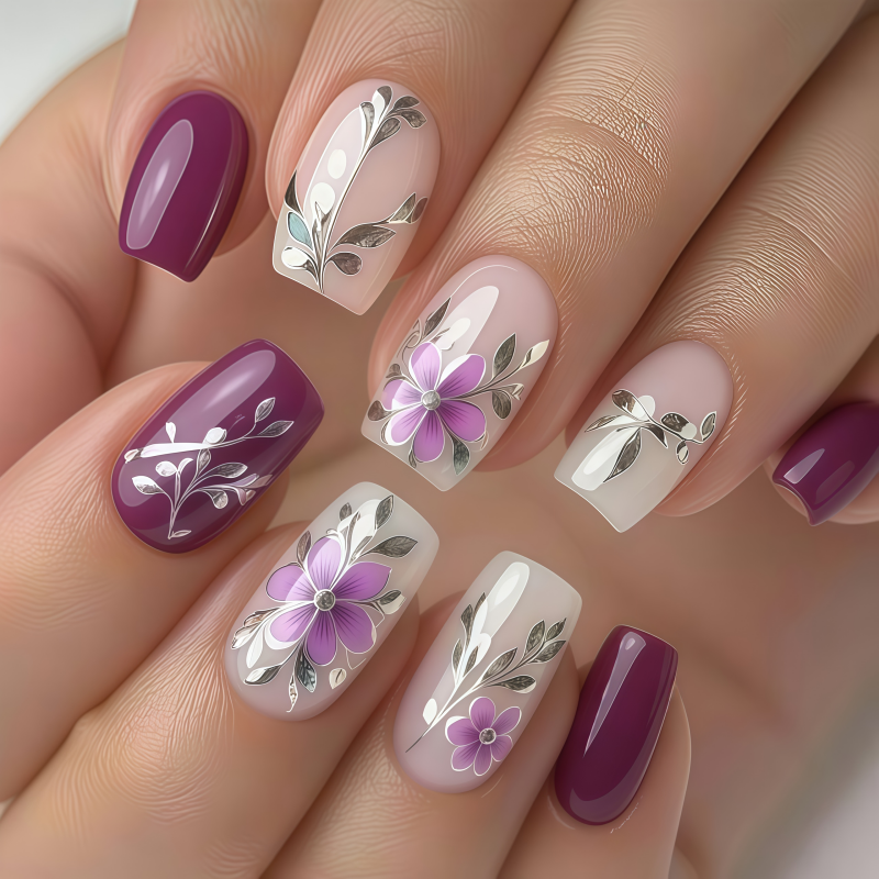 24PCSPurple Press on Nails Med - Pressed Flower Art 리뷰 및 가격