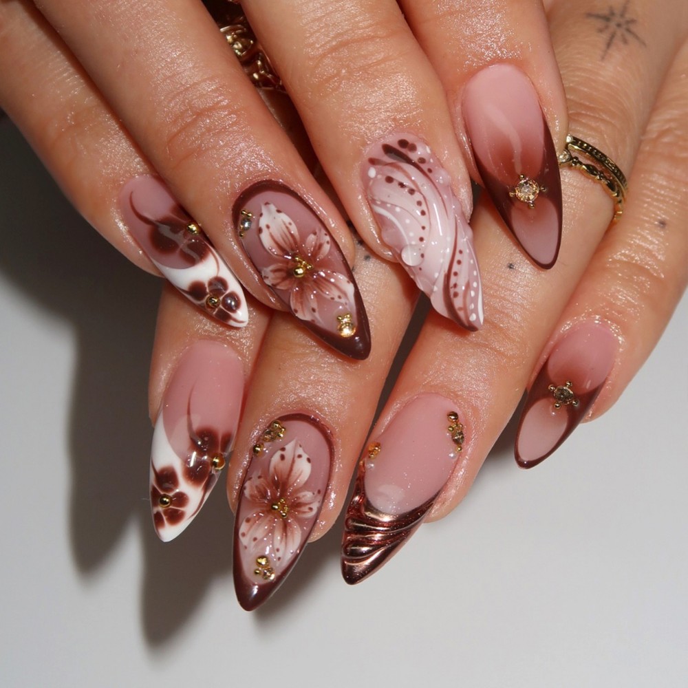 24Pcs 3D French Press On Nails - Pressed Flower Art 리뷰 및 가격
