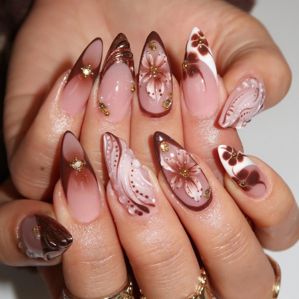 24Pcs 3D French Press On Nails - Pressed Flower Art 리뷰 및 가격