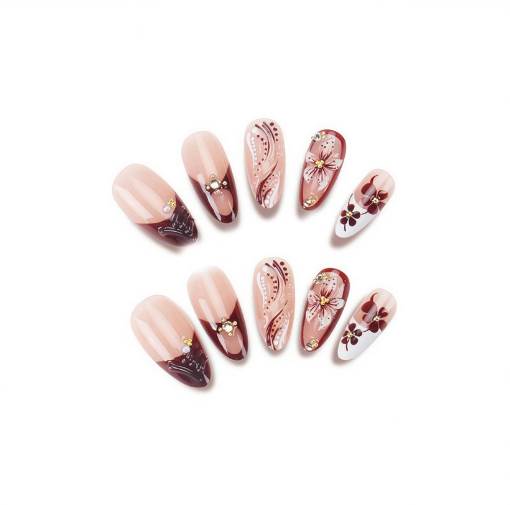 24Pcs 3D French Press On Nails - Pressed Flower Art 리뷰 및 가격