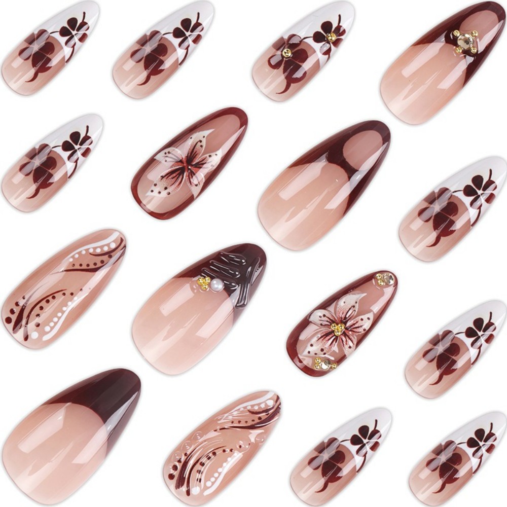 24Pcs 3D French Press On Nails - Pressed Flower Art 리뷰 및 가격