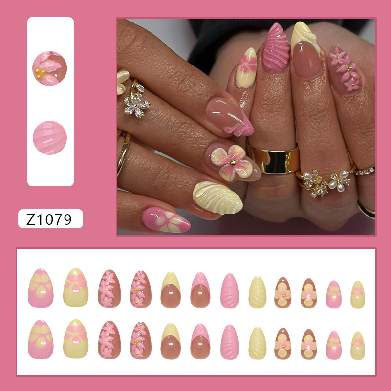 Almond Press on Nails Pink Cre - Pressed Flower Art 리뷰 및 가격
