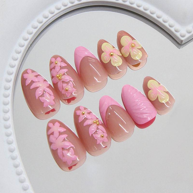 Almond Press on Nails Pink Cre - Pressed Flower Art 리뷰 및 가격