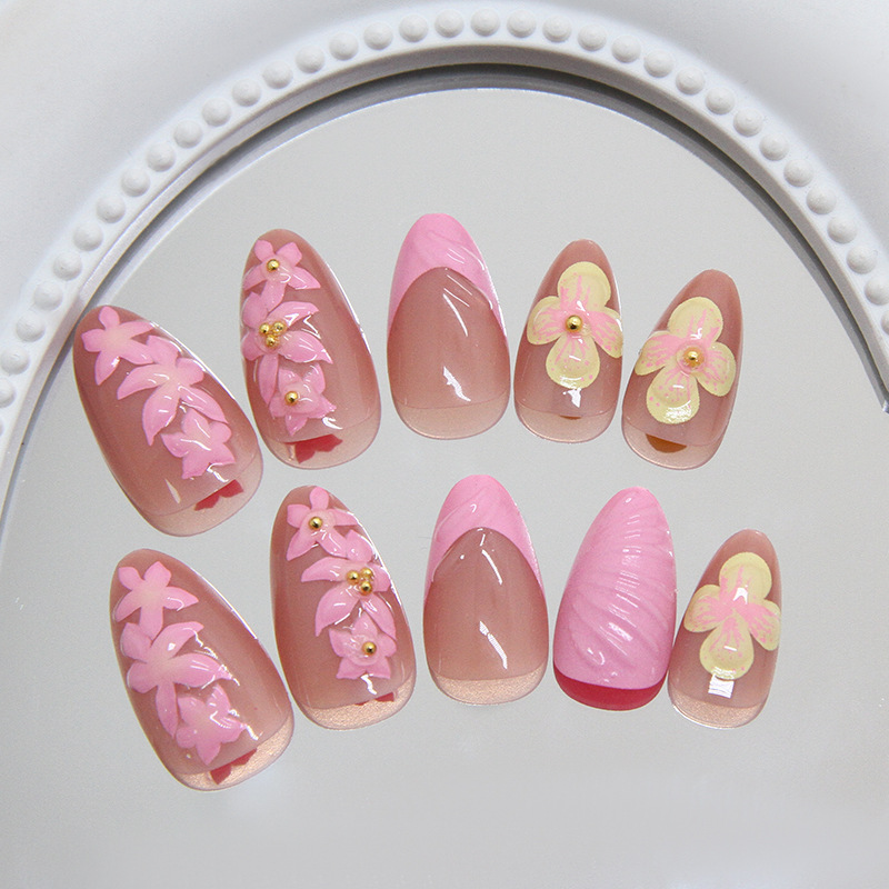 Almond Press on Nails Pink Cre - Pressed Flower Art 리뷰 및 가격